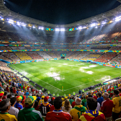 世界杯决赛赛场全景 - 座无虚席的体育场中央是绿色的足球场